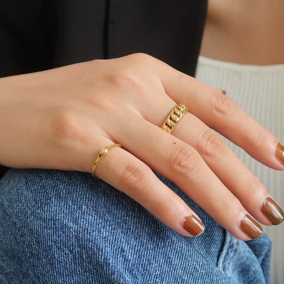 NEW 18K Gold Plated Chain Link Ring z - Picture 5 of 10